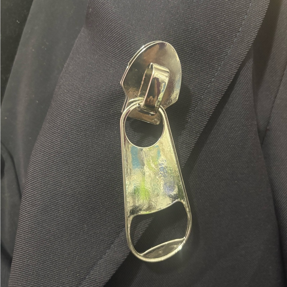 Silver plated oversized zipper brooch